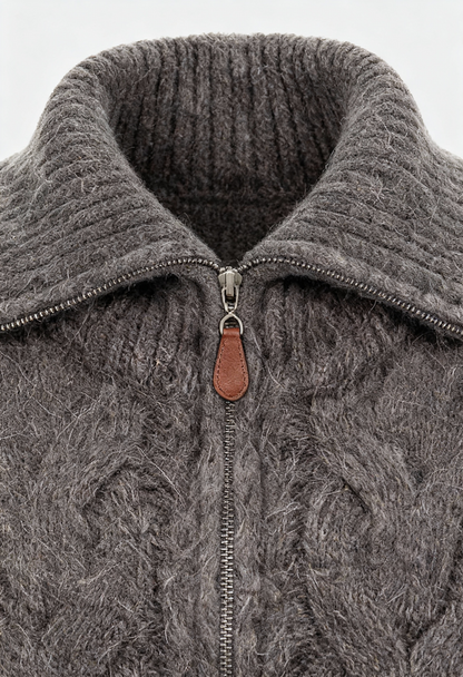 Maison Extra-Heavy Wool Zip Cardigan | Turn-Down Collar | Regular Fit