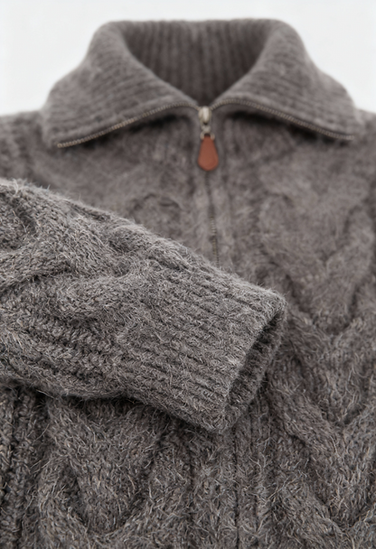 Maison Extra-Heavy Wool Zip Cardigan | Turn-Down Collar | Regular Fit