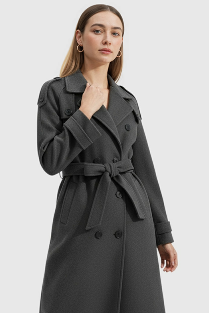 Long Double-Breasted Coat | Belted Waist | Relaxed Fit