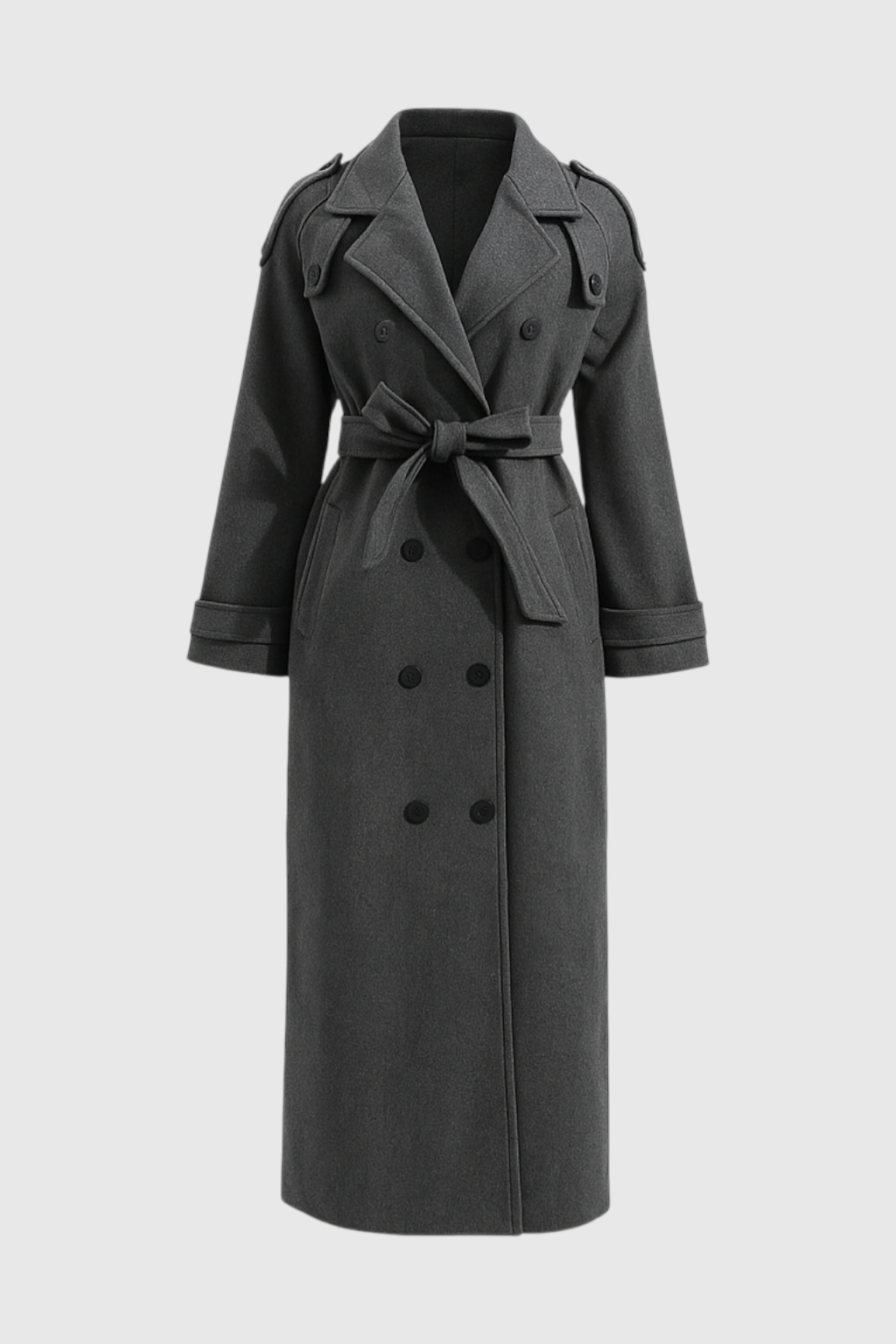 Long Double-Breasted Coat | Belted Waist | Relaxed Fit