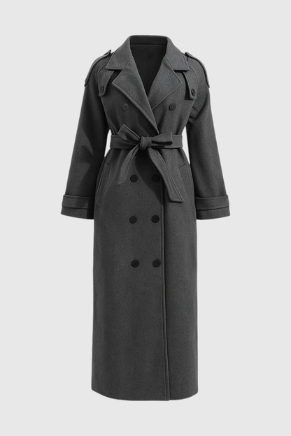 Long Double-Breasted Coat | Belted Waist | Relaxed Fit