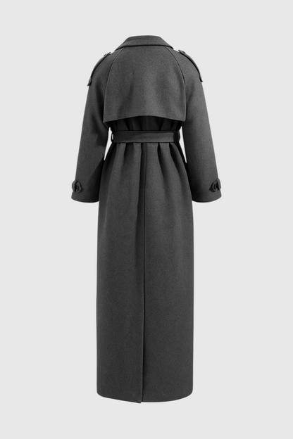 Long Double-Breasted Coat | Belted Waist | Relaxed Fit