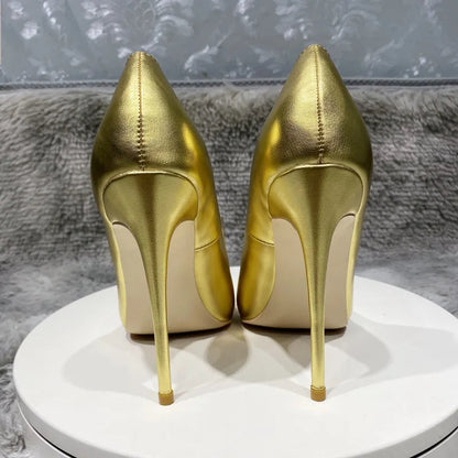 Gold Matte Women PointyToe High Heel Wedding Party Shoes