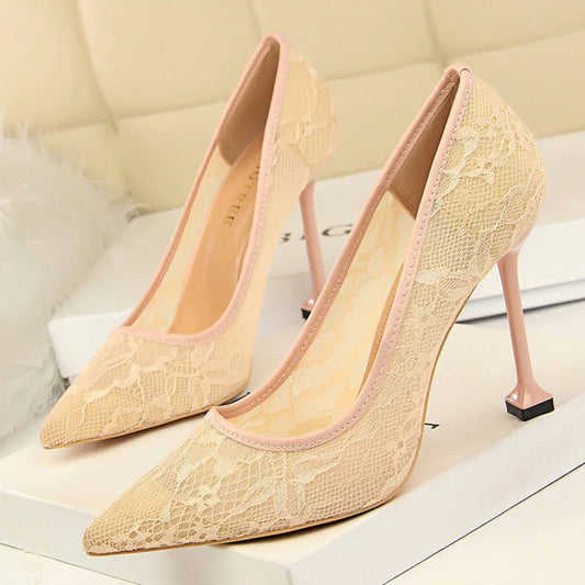 Lace Hollow Stiletto Heels Nightclub Party Shoes for Women