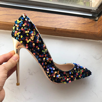 Blue Sequins Women Sexy Extremely High Heels