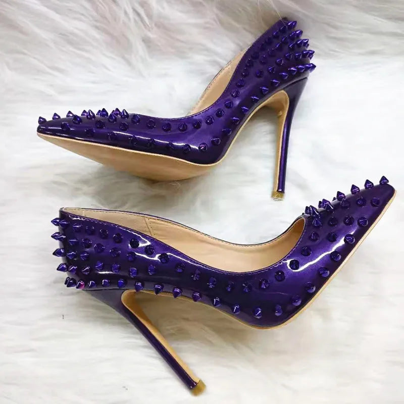 Dark Purple Patent Leather Pointy Toe High Heel Shoes for Sexy Ladies