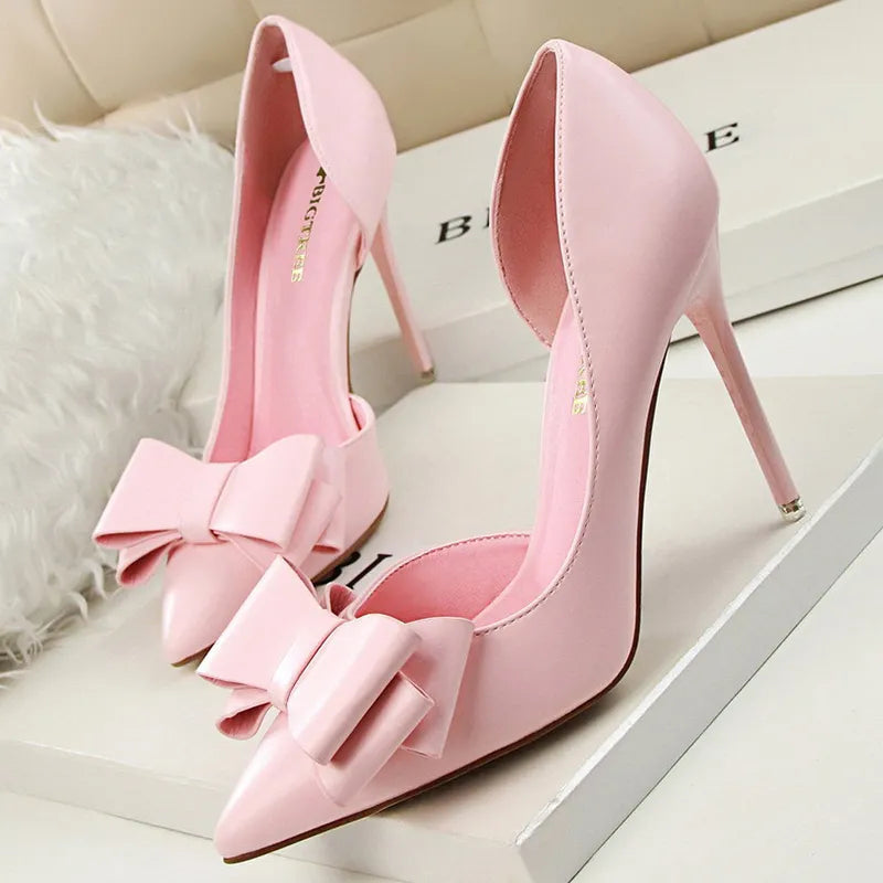 Bow-knot Stiletto Woman Pumps 10.5 Cm Basic Pump Sexy High Heels