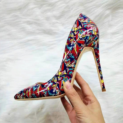 Graphic Printed Women Pointy Toe High Heel Slip On Stiletto Pumps