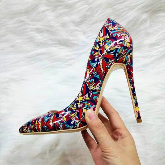 Graphic Printed Women Pointy Toe High Heel Slip On Stiletto Pumps