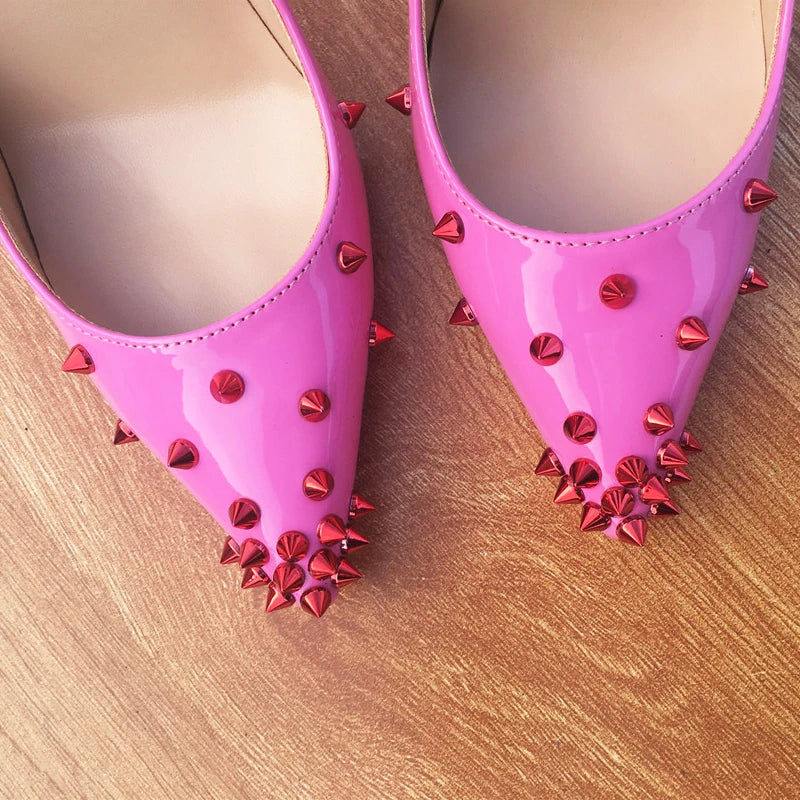 Pink Pointy Toe High Heel Shoes with Spikes for Women