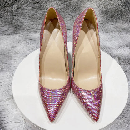 Pink Sequined Women Pointed Toe High Heels for Wedding Party and Bridal Shoes