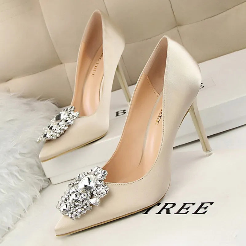 Rhinestone Stiletto Women Pumps - Sexy High Heels for Weddings