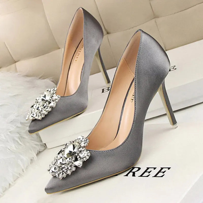 Rhinestone Stiletto Women Pumps - Sexy High Heels for Weddings