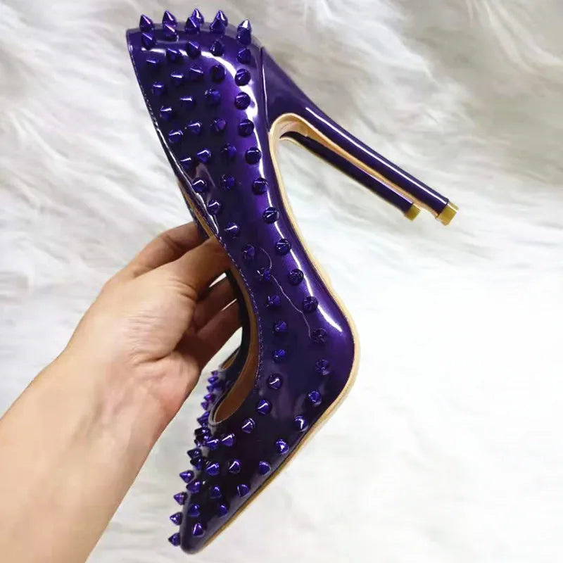 Dark Purple Patent Leather Pointy Toe High Heel Shoes for Sexy Ladies