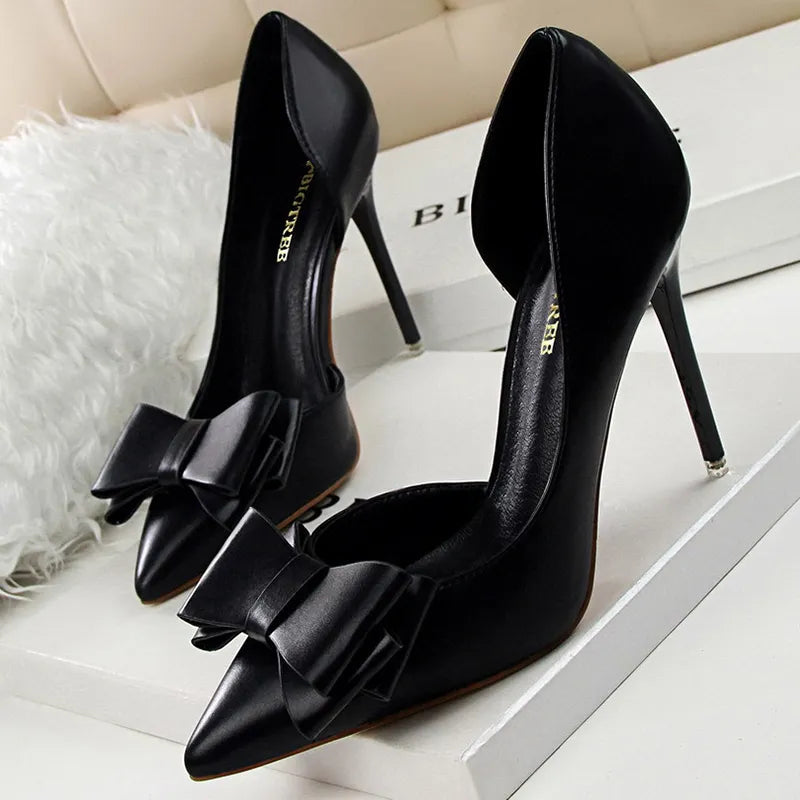 Bow-knot Stiletto Woman Pumps 10.5 Cm Basic Pump Sexy High Heels