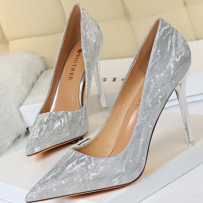 Silver Champagne Sequins Stiletto Wedding Shoes Women High Heels