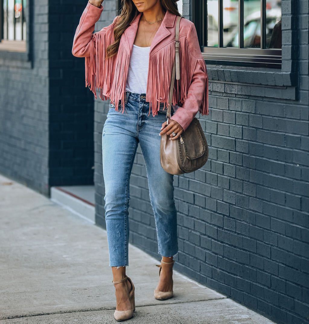 | Women’s Fringed Suede Moto Jacket