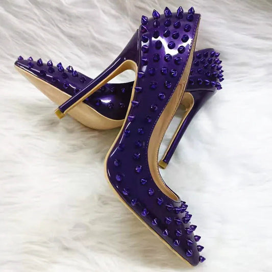 Dark Purple Patent Leather Pointy Toe High Heel Shoes for Sexy Ladies