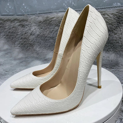 Crocodile Effect Embossed Pattern Pointy Toe High Heel Shoes for Women