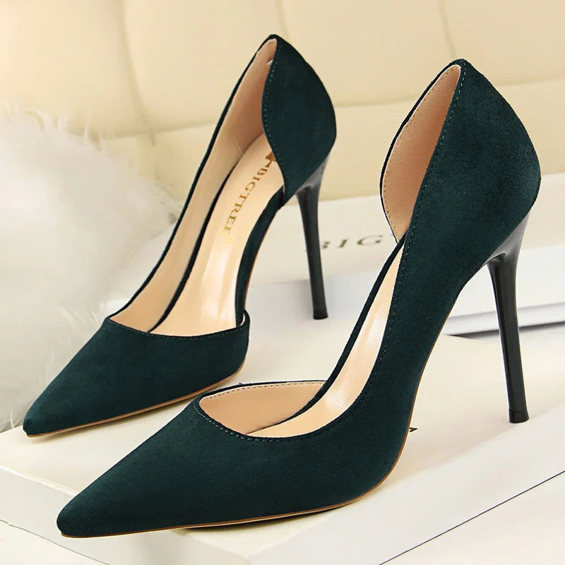 Suede Pointed Toe Stiletto High Heel Pumps for Women