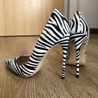 Matte Zebra Printed Women Pointed Toe Extremely High Heels