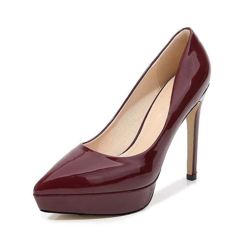Glossy Pointed Toe Platform High Heels for Elegant Ladies