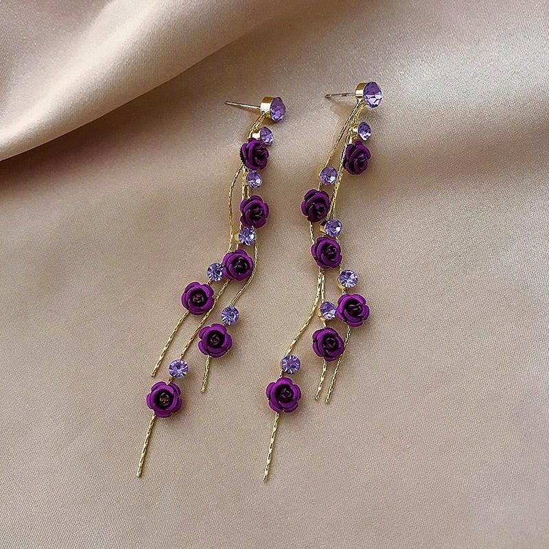 Étoile Rose Cascade Earrings | Crystal Chain Drop Design