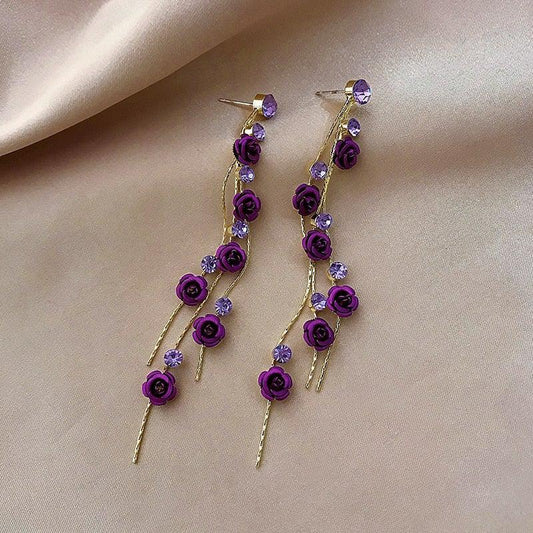 Étoile Rose Cascade Earrings | Crystal Chain Drop Design