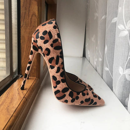 Leopard Haircalf Pointy Toe High Heel Party Shoes for Women