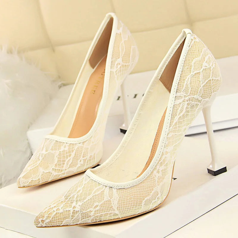 Lace Hollow Stiletto Heels Nightclub Party Shoes for Women