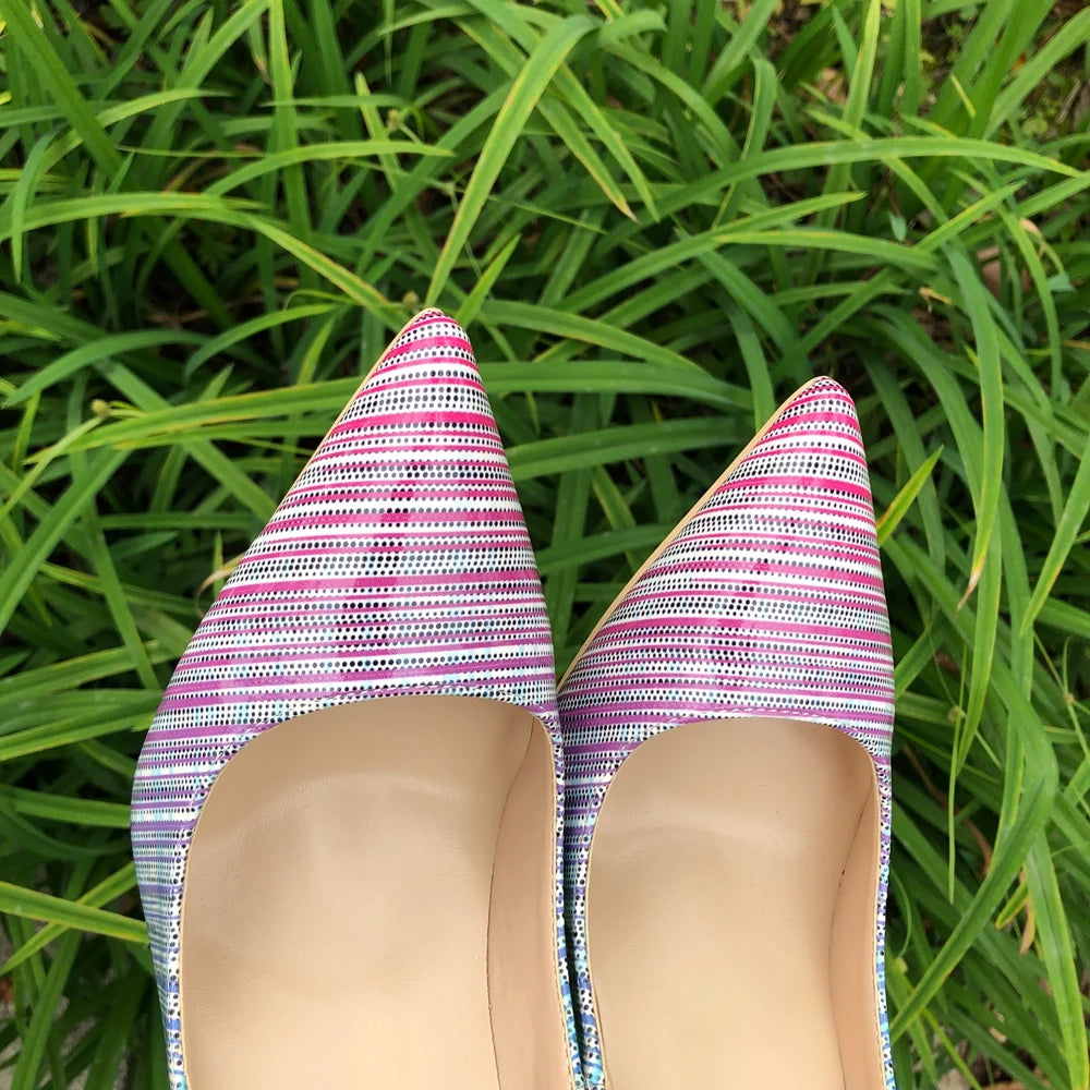 Gradient Color Plaid Print Patent Pointy Toe Stilettos for Women