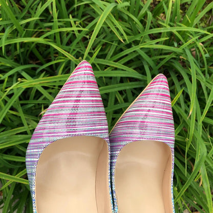 Gradient Color Plaid Print Patent Pointy Toe Stilettos for Women