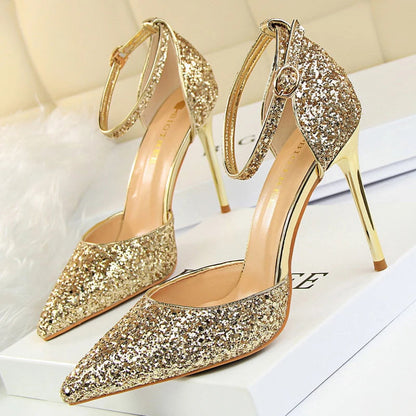 Sexy High Heels Sequins Women Pumps Fashion Wedding Shoes Hollow