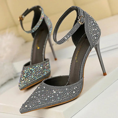 Shiny Rhinestones High Heels Ladies Pumps Stiletto Sweet Women Shoes