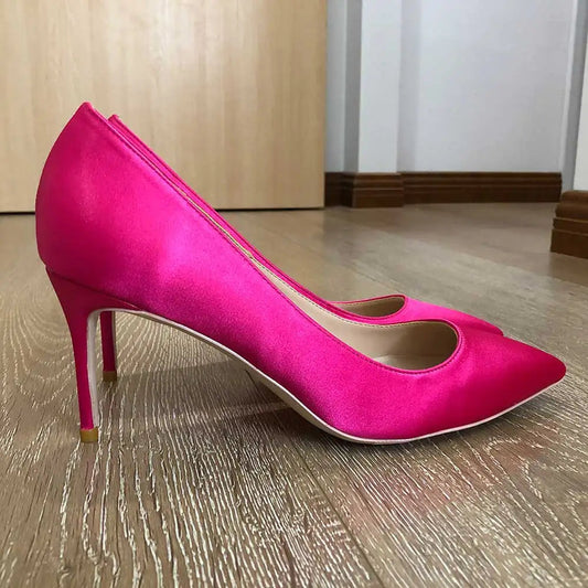 Rose Pink Satin Pointed Toe High Heels Stiletto Pumps for Women