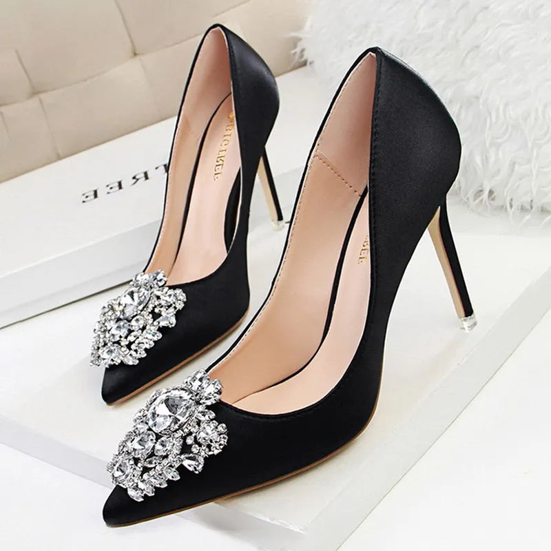 Rhinestone Stiletto Women Pumps - Sexy High Heels for Weddings