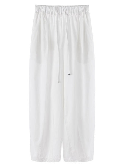 100% Cotton Wide-leg Cropped Trousers With Pockets And No Stretch