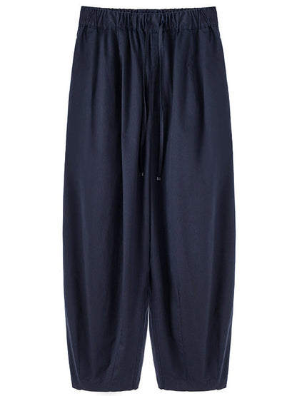 100% Cotton Wide-leg Cropped Trousers With Pockets And No Stretch