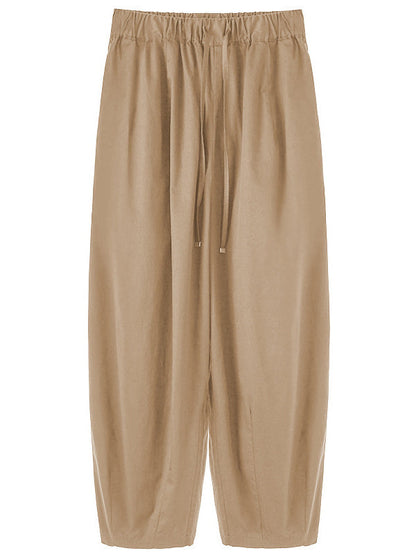 100% Cotton Wide-leg Cropped Trousers With Pockets And No Stretch