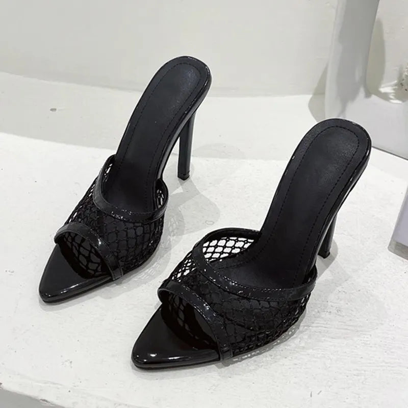 Green Mesh Pointed Toe High Heels Pumps Slippers