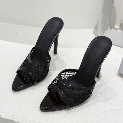 Green Mesh Pointed Toe High Heels Pumps Slippers