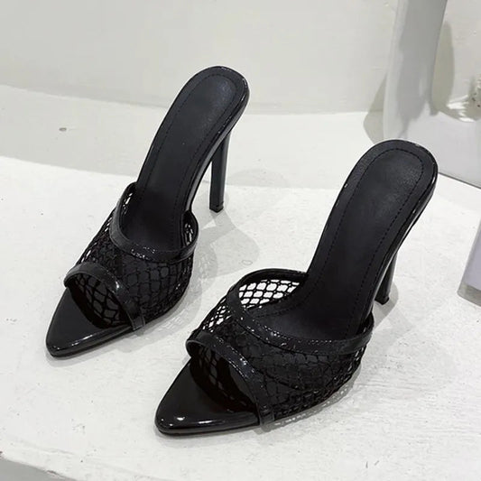 Green Mesh Pointed Toe High Heels Pumps Slippers
