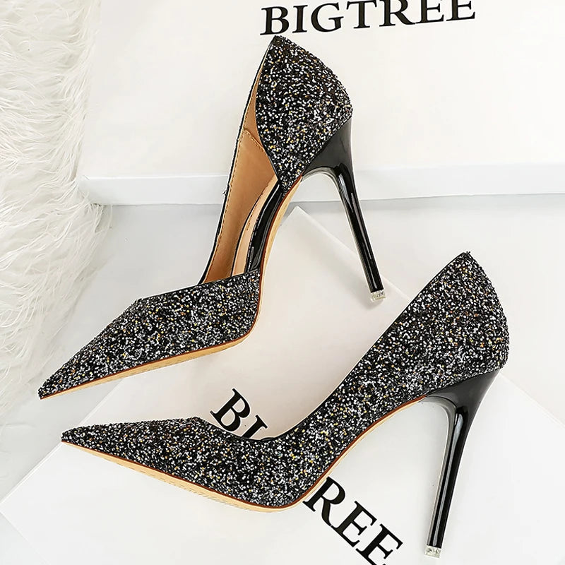 Sequin Cloth Gold Silver Woman Pumps for Wedding with Sexy High Heels