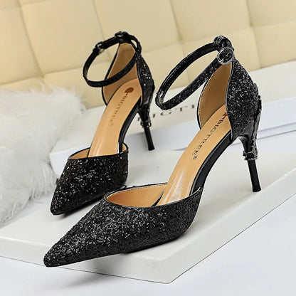 Sequined High Heel Stiletto Pumps in Gold and Silver