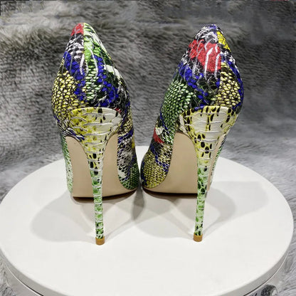 Colorful Crocodile Effect Women Pointy Toe High Heels