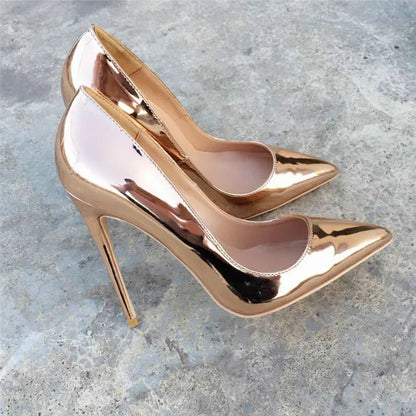 Gold Pointed Toe Stiletto High Heels for Sexy Women