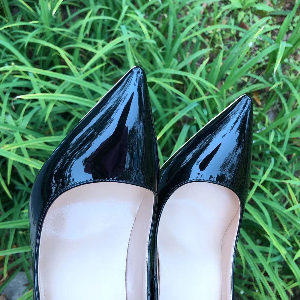 Black Patent Pointed Toe Stilettos for Women