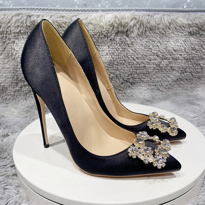 Purple Satin Pointy Toe High Heel with Glitter Square Decor