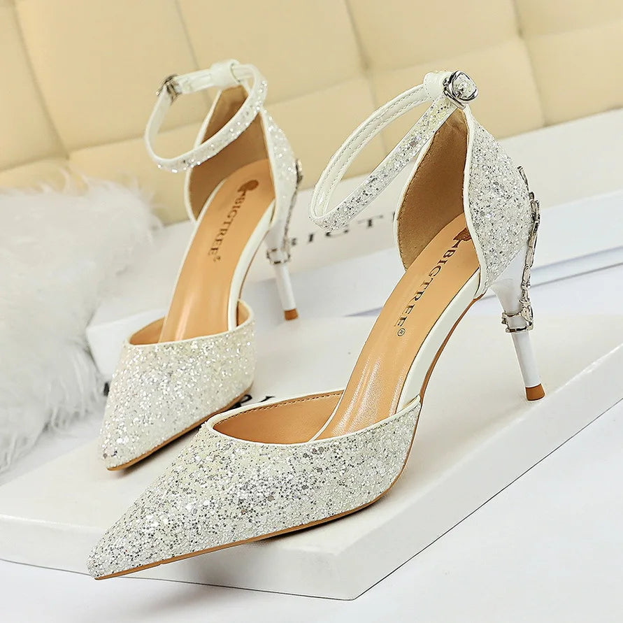 Sequined High Heel Stiletto Pumps in Gold and Silver