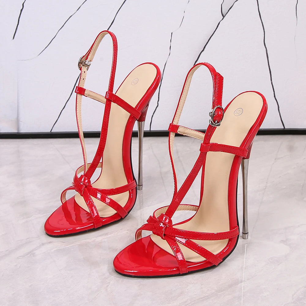 Metal Heel Strappy Stiletto Sandals for Women, 16cm High, Summer Style